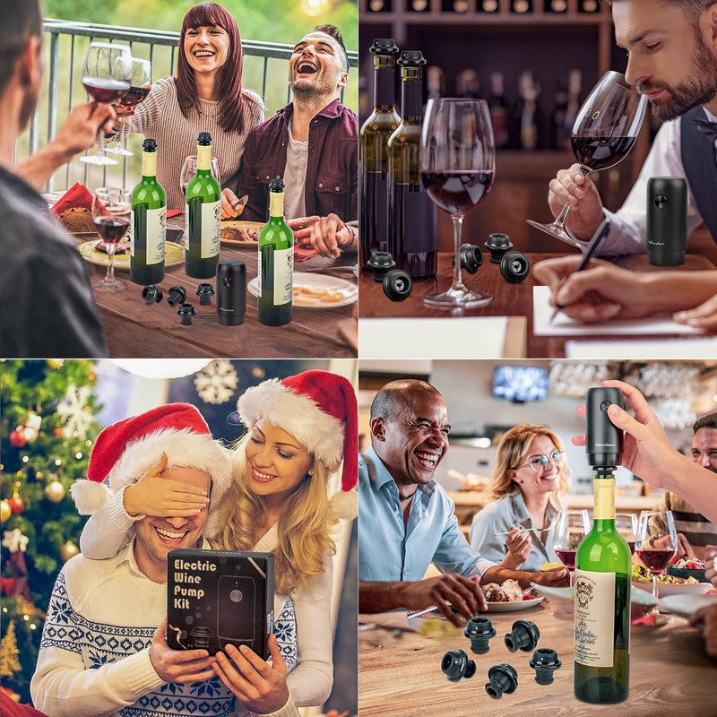 MetroTesco Electric Wine saver pump with 6 wine stoppers vacuum,
