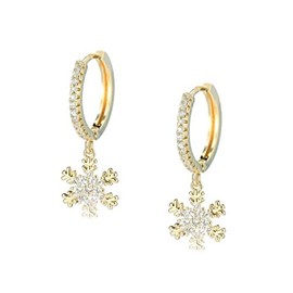 CZ Snowflake Christmas Dangle Drop Earrings for Women Cartilage 925 Sterling Silver Cuff Sleeper Small Hoop Dainty Cute Flower Dangling Hypoallergenic Gifts for Bff Daughter (gold)