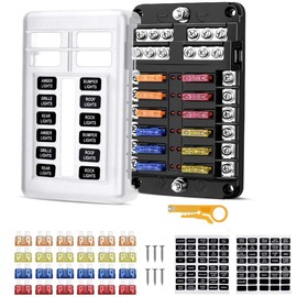 12 Way 12V Boat Fuse Block, Marine Fuse Block Waterproof with LED Indicator, Automotive Fuse Box Holder 12V/24V with Negative Bus 5A 10A 15A 20A Fuse Panel for RV, Car, Boat, Marine, Truck