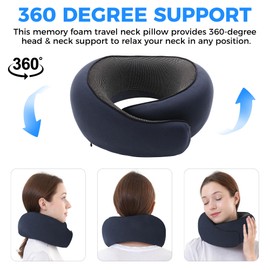 Tri-tra Travel Pillow,Travel Neck Pillows for Airplanes,Comfortable Breathable Cover,Memory Foam 360 Degree Support Stowable Pillows,Ideal Accessory for Sleeping Offices and Cars(Navy Blue)
