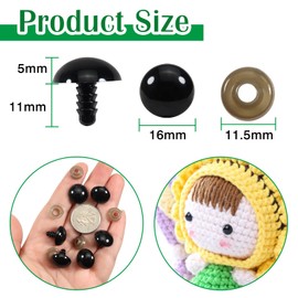 TOAOB 50 pcs Plastic Safety Eyes Black Craft Eyes Doll Eyes with Washers 16mm for Soft Doll Making DIY Craft Plush Animal