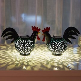 Starsoul 2 Pack Chicken Hanging Solar Lanterns Waterproof Solar Garden Lights Outdoor Decorative Metal Rooster Lamp Decor for Patio Yard Table