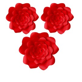 YLY's love 3D Paper Flower Decorations Giant Paper Flowers Party DIY Handcrafted Paper Flowers for Wedding Backdrop Bridal Shower Baby Shower Nursery Wall Home Decor (Red, 3pcs-2x8in,1x12in)