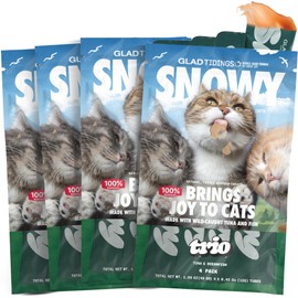 Glad Tidings Snowy's Lickable Wet Seafood Cat Treats Made with Wild-Caught Tuna and Seafood, Creamy Squeezable Purée, Topper with Vitamin E & Taurine, 16 Count, 1.7 Ounces ⏤ Trio