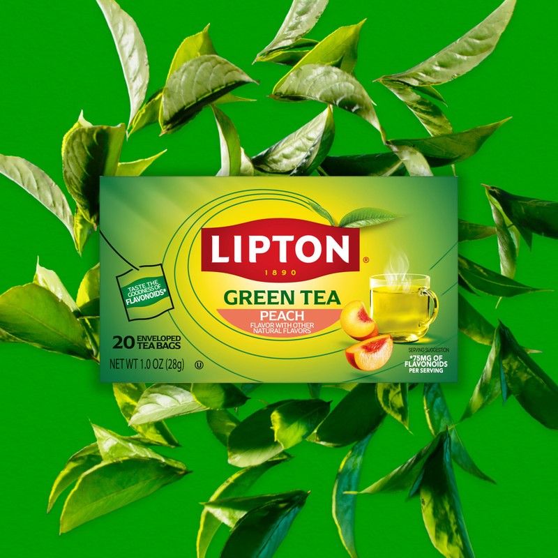 Lipton Peach Green Tea Bags, Flavored, Unsweetened Teabags for Hot
