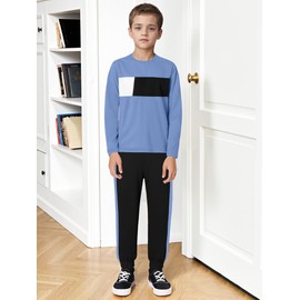 Glaoly Boys' Clothing Sets Contrast Color Round Neck Long Sleeve Sweatshirt and Casual Pants 2Pcs Winter Outfits Boys Clothes Size 10-12 Youth