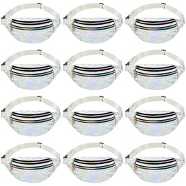 Dunzy 12 pcs Bachelorette Fanny Pack Bride Bridesmaid Holographic Waist Bag Waterproof Fanny Pack for Bachelorette Wedding Party(Silver)