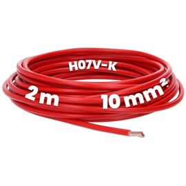 Kalitec 2 Metres H07V-K 10 mm² Red Wiring Cable, Flexible Wire Cable, 10 mm² Wire, Fine-Strand Wiring, Single Cable, Meter Cabinet, Single Wire Cable for Control Cabinet