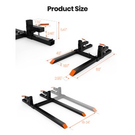 KYBOLT 60" 2000LBS Heavy Duty Pallet Forks,Tractor Bucket Forks with Adjustable Stabilizer Bar for Loader Bucket Skid Steer Tractor, Black
