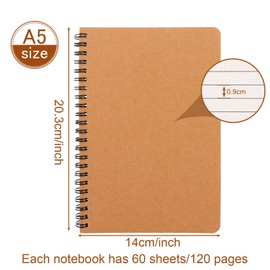 YOUNTHYE 12 Pack Spiral Notepad A5, 120 Pages/ 60 Sheets A5 Notebook Wirebound Notepads Lined Kraft Cover Notebooks, Multipack Memo Planner for Business Office School Travel