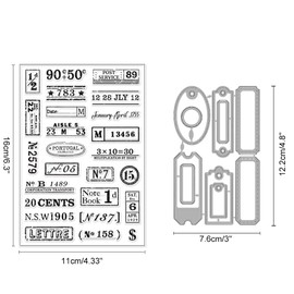 INFUNLY Pack of 2 Stamps and Cutting Dies for Card Making, Vintage Numbers, Clear Stamps, Post Metal Cutting Dies Reusable Date Code Stamp Cutting Set for Embossing Album DIY Crafts