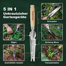 Eadwiella Manual Weeder Wooden Handle Stainless Steel Head Weeder for Garden