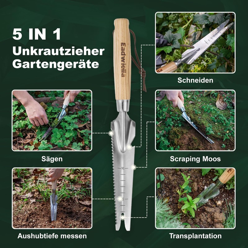 Eadwiella Manual Weeder Wooden Handle Stainless Steel Head Weeder for