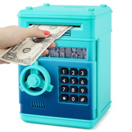 Highttoy Money Boxes for Children from 3 Years, Electronic Money Box Piggy Bank for Children Safe Money Boxes with Code ATM Saving Bank ATM Money Box Gifts Boys Girls Teal Green