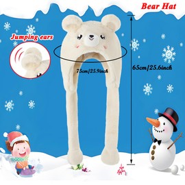 Laahoem Movable Ear Bear Hat Women's Cute Funny Plush Bunny Hat Cap Animal Cosplay Birthday Party Gift Beige