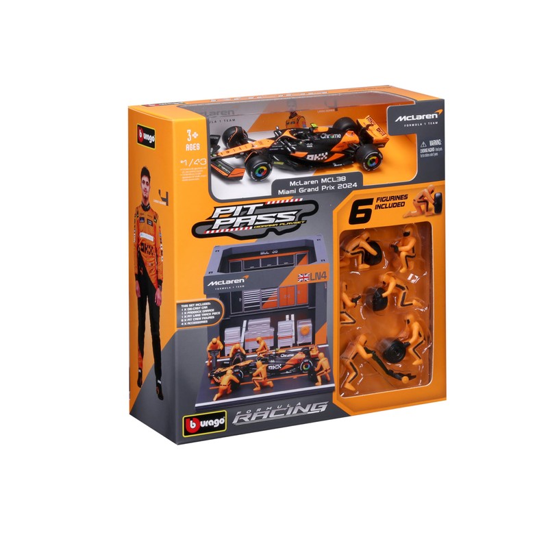 Bburago 1:43 2024 Race McLaren MCL38 Pit Pass, Norris #4