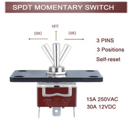 DMWD Momentary Toggle Switch (On) Off (On) SPDT 3Pin 3 Positions Waterproof Marine Toggle Switch 12V DC 125V 30A with Up Down Mounting Plate, Boot Cover,pre-Wired Cables for Automotive Boat Car Truck