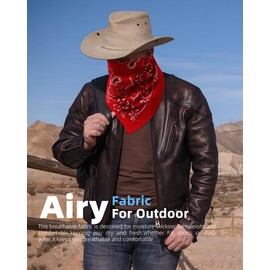 Hymeiluely 27.5 Inches Western Bandana Scarf With Leather Scarf Buckle, 100% Cotton Paisley Pattern Neck Scarf for Men Cowboy Scarves (Red)