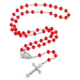 Rnivida Catholic Red Crystal Beads Rosary with Miraculous Medal, Cross Crucifix Rosaries Communion Rosary for Women