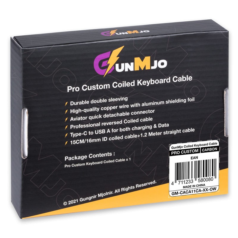 GunMjo Pro カスタムコイル状USB Cケーブル ゲームキーボード用 ダブルスリーブ メカニカルキーボードケーブル 取り外し可能なメタルアビエーター付き 1.3M USB-C