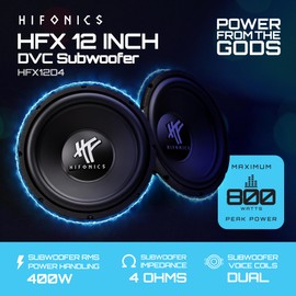 Hifonics 12 Inch Subwoofer, 800 Watt Max 400 Watt RMS Speaker for Car & Powersports, HFX12D4