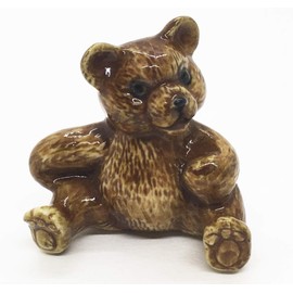 WitnyStore Tiny 1½" Brown Teddy Bear Cub Look Left Figurine - Miniature Hand Made Painted Ceramic Bears Cute Animals Porcelain Decorative Figures Handcrafted Collectible Figurines Home Décor Gifts