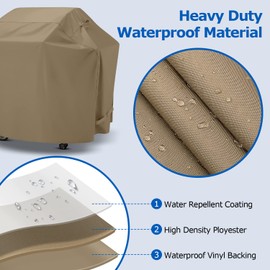 SunPatio Grill Cover 55 Inch for Outdoor Grill, Heavy Duty BBQ Cover with Waterproof Sealed Seam, FadeStop Material, All Weather Resistant Compatible for Weber CharBroil Nexgrill Grill and More, Taupe