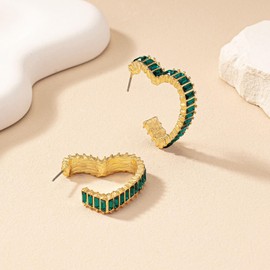 Crystal Heart Open Hoop Earrings for Women Dainty Statement Dangle Earrings Party Jewelry (Green)