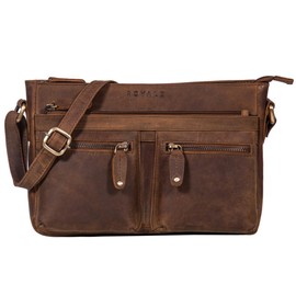 ROYALZ 'Dakota' Vintage Schultertasche Damen Leder kleine Umhängetasche Crossbody Bag Handtasche, Farbe:Nevada braun