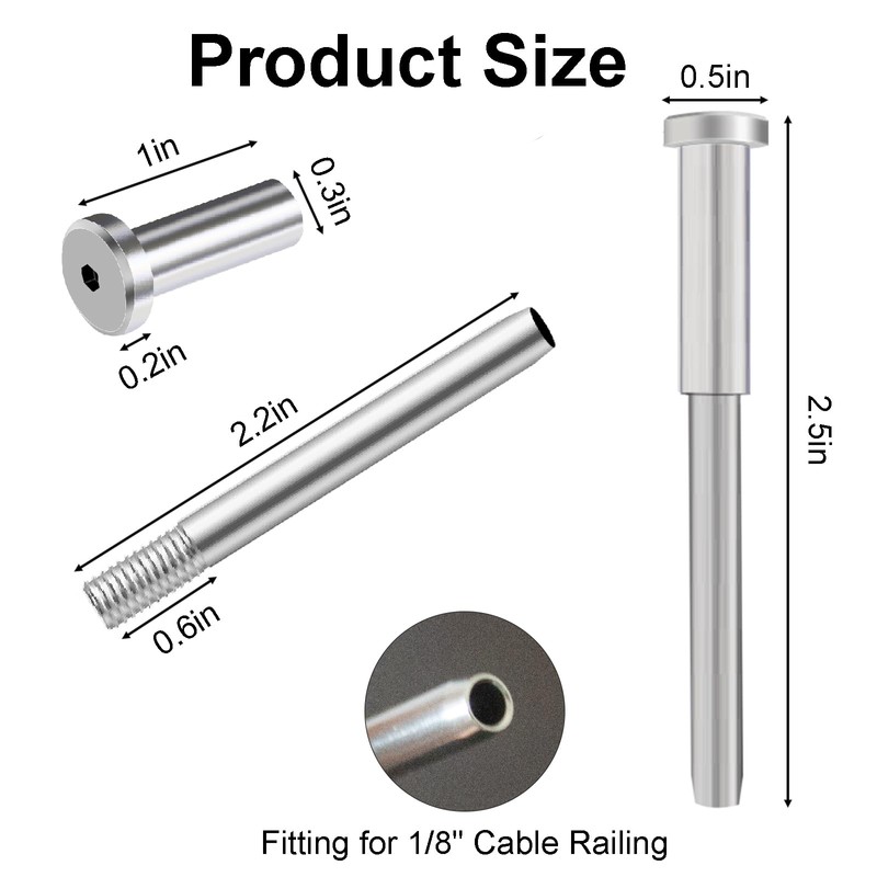50 Pack Cable Railing Kit, 1/8" Stainless Steel Invisible Cable