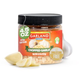 Garland Food Chopped Garlic in Water 4.5 oz – Convenient Garlic Jar for Cooking, Time-Saving Prep & Seasoned Dishes (4.5 oz)