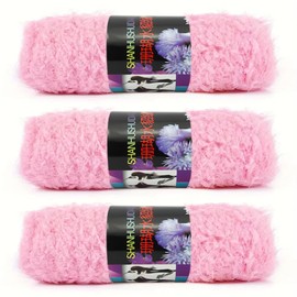 Super Soft Eyelash Yarn, 3 Packs of 100 g/3.6 oz - Acrylic Blends Yarn - 110 yards/100 m- Knitting/Crochet/Knitting Machine Yarn, Eyelash Plush Yarn for Crocheting and Knitting Hat, Scarf(Pink)