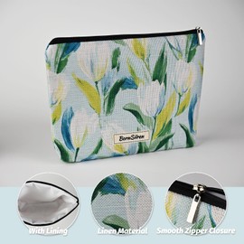 BornSiiren Floral Makeup Bag,Tulip Flower Cosmetic Bag for Women, Large Capacity Toiletry Bag,Zipper Pouch, Travel Accessories Storage with Lining