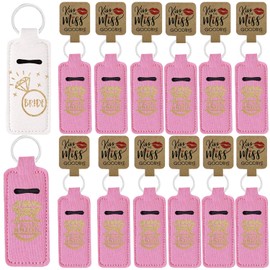 Bridal Shower Favors, 12pcs Lip Balm Chapstick Holder Key Chain Team Bride Bachelorette Party Keepsake Gifts Kiss the Miss Goodbye, Lip Gloss Sleeve Pouch Lipstick Bag Hangover Kit Bridesmaid Proposal