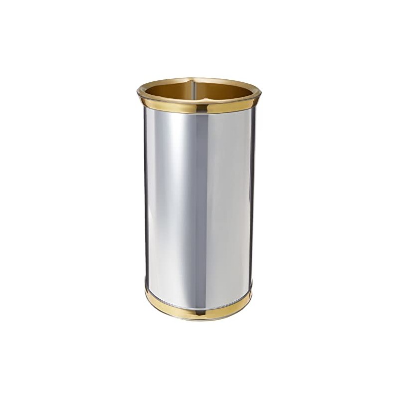 Kraftware Mylar Polished Chrome/Brass Waste Basket with 3/4-Inch Polished Brass