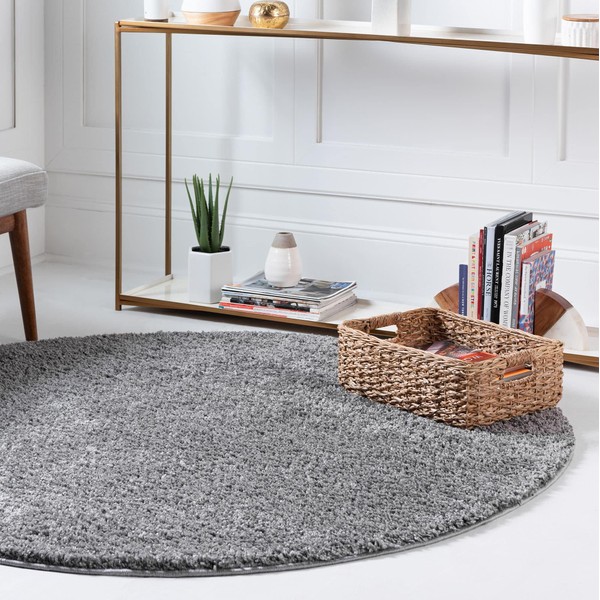 Rugs.com Soft Solid Shag Collection Round Rug – 5 Ft