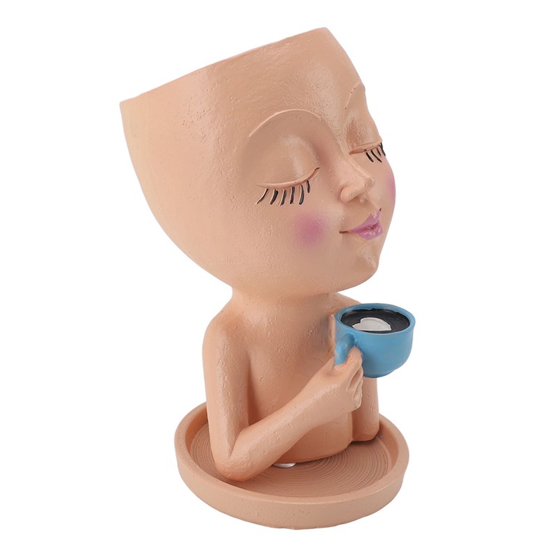 Resin Face Plant Pot Creative Cute Small Drinking Coffee Succulent