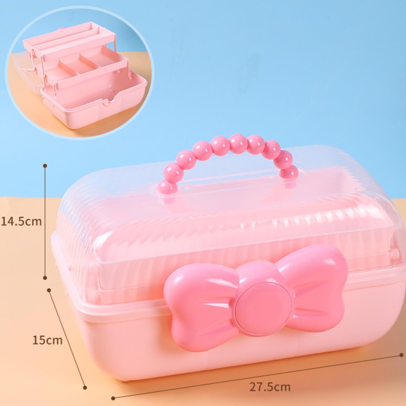 Tuilful Storage Box with Handle, 3-Compartment Plastic Organizer with Lid,