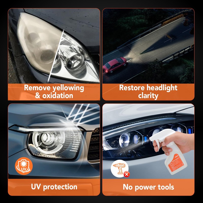 Headlight Restoration Kit Headlight Cleaner Head Light Cleaner Removing Yellowing