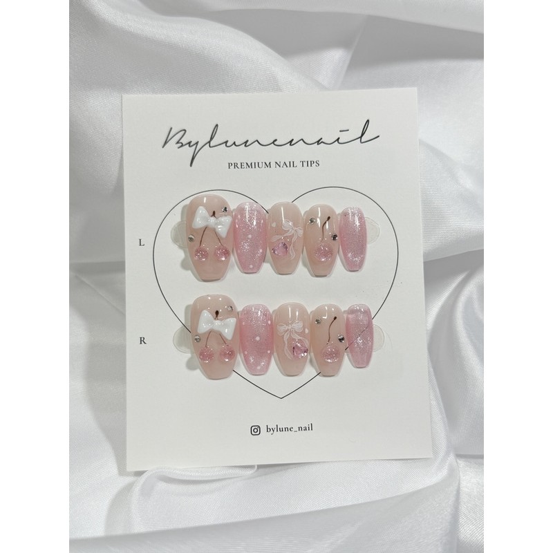 Pink Cherry Handmade Nail Tips Nail Tips - Short Oval