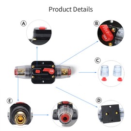 Car Circuit Breaker, DC12-48V Car Fuse, Fuse Holder with Manual Reset, Fuse Holder for Car Audio Solar Inverter System Protection Fuse Holder 10 x 4.2 x 4.3 cm (50A)