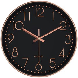 Mabpedo Wall Clock, Silent Wall Clocks Battery Operated 10 Inch- Modern Non Ticking Analog Clock with Large Numerals Tempered Glass Clocks for Bedroom, Living Room, Kitchen, Office Decor, Black