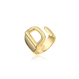 cmoonry 18K Gold Plated Initial Rings for Women Men Statement Open Letter Ring Adjustable Party Jewelry Birthday Gift (D)