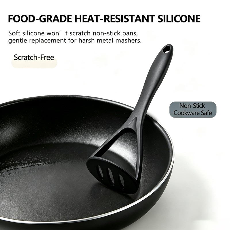 Potato Masher Silicone Set, 2PCS 10.4 Inch Non-Scratch Kitchen Tool