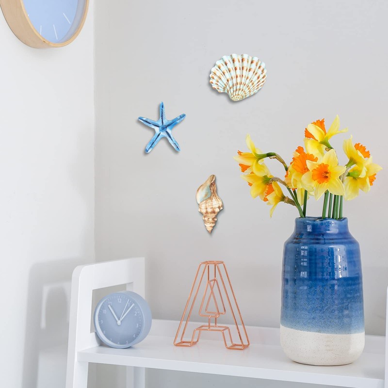 Yookeer 4 Pcs Beach Wall Decor Seashell Starfish Bathroom Decor