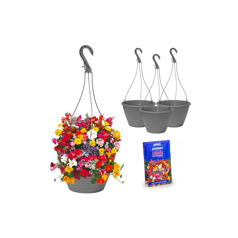 Hanging Baskets 4 Piece Kit with Beautiful Baskets Seeds by