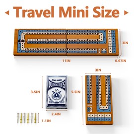Small Size Travel Wooden Cribbage Board Game Set – 2-Track Foldable Cribbage with Magnetic Storage, 6 Metal Pegs & Full Deck of Cards – Perfect for Family Game Night, Traveling & Camping