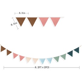 2 Sets of Brown Pink Blue Green Nursery Garland 24pcs Rainbow Linen Fabric Baby Banner Triangle Pennant Flags Streamers for Kids Birthday Boho Baby Shower Party Decorations Baby Bedroom Nursery Decor