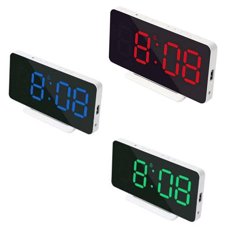 LED Mirror Alarm Clock Electronic Alarm Clock Adjustable Mirror Bedside