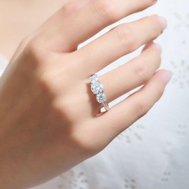 LibreLumos Adjustable Moissanite Engagement Ring, 3-stone Wedding Band for Women 925 Sterling Silver Round Cut lab Created Diamond Anniversary Promise Rings for Her Christmas Gift